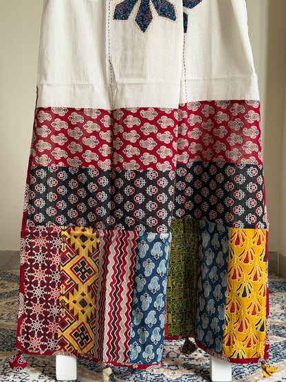 Ajrakh Suit Set with Appliqué Patchwork Dupatta