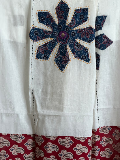 Ajrakh Suit Set with Appliqué Patchwork Dupatta