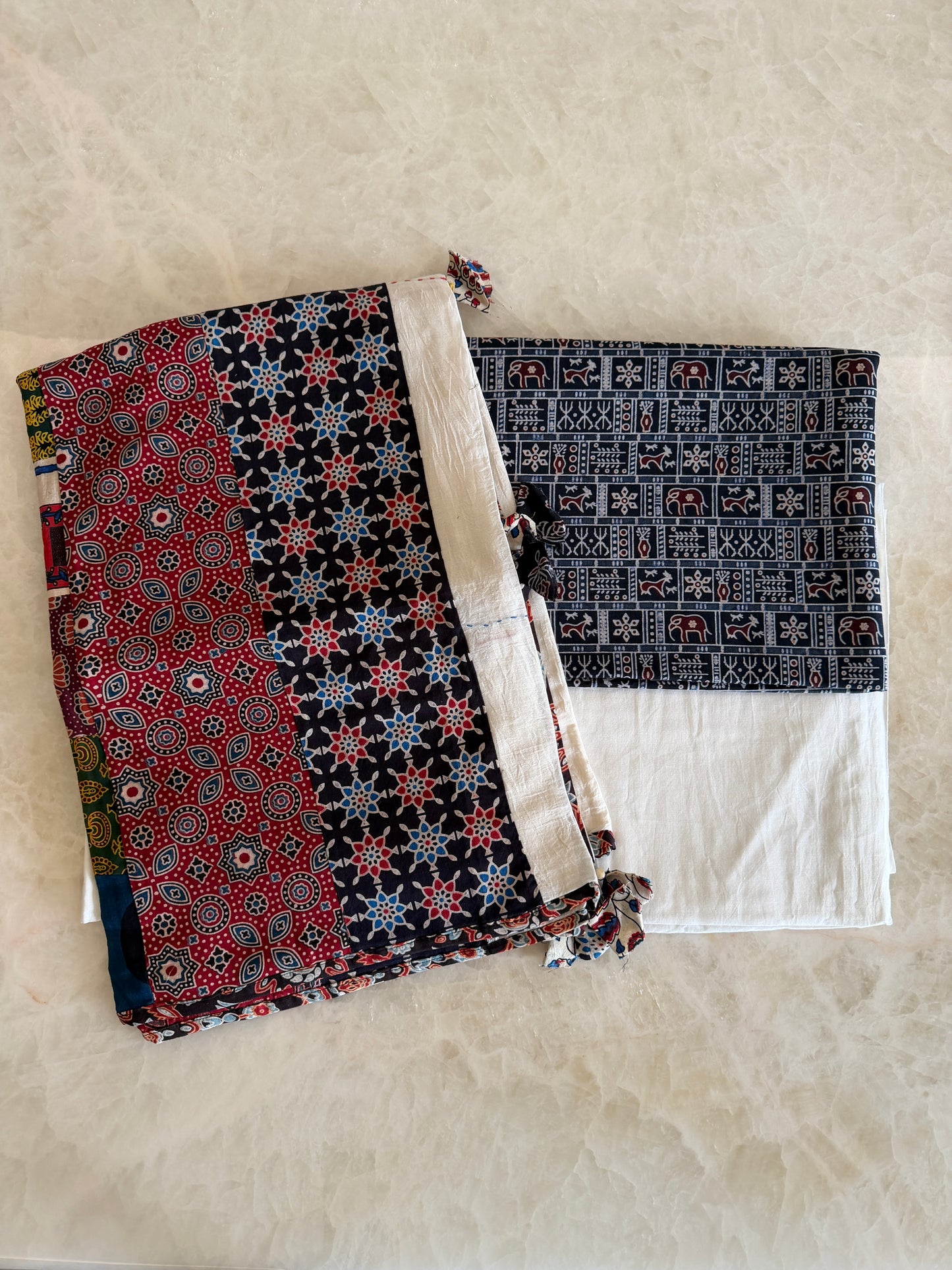 Ajrakh Suit Set with Appliqué Patchwork Dupatta