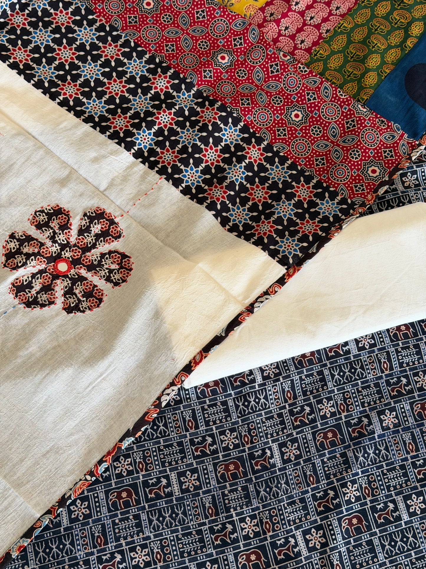 Ajrakh Suit Set with Appliqué Patchwork Dupatta