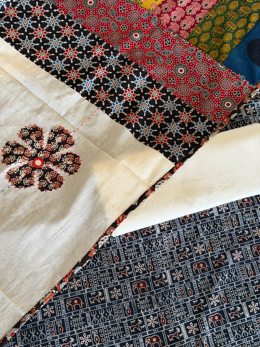 Ajrakh Suit Set with Appliqué Patchwork Dupatta
