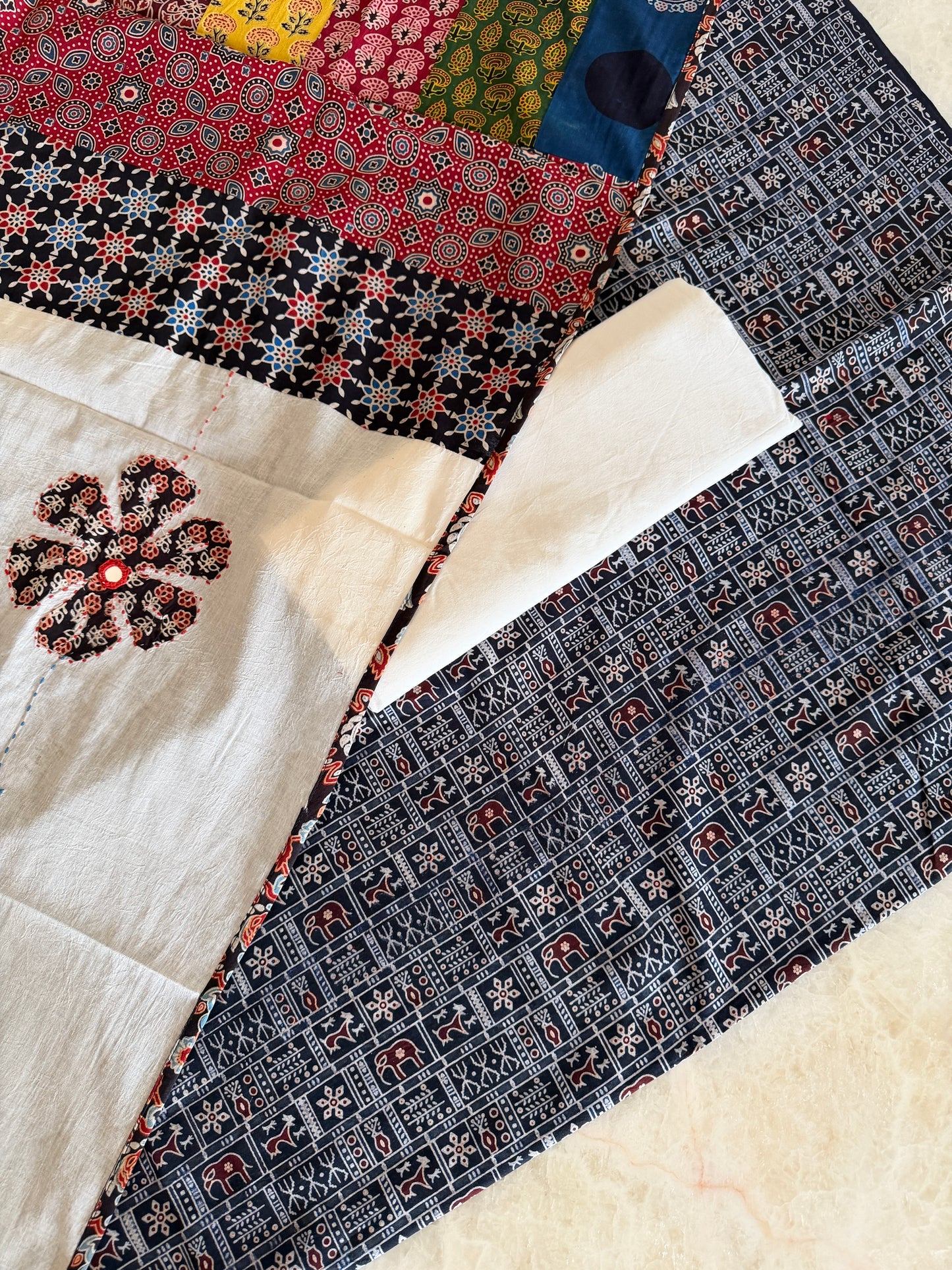 Ajrakh Suit Set with Appliqué Patchwork Dupatta