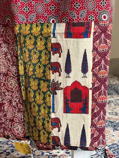 Ajrakh Suit Set with Appliqué Patchwork Dupatta