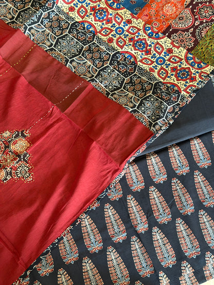 Ajrakh Suit Set with Appliqué Patchwork Dupatta
