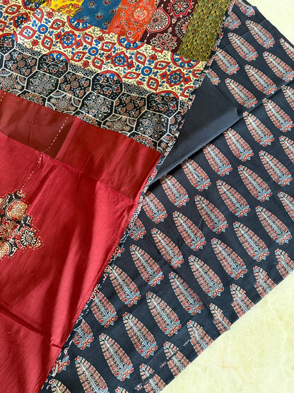 Ajrakh Suit Set with Appliqué Patchwork Dupatta