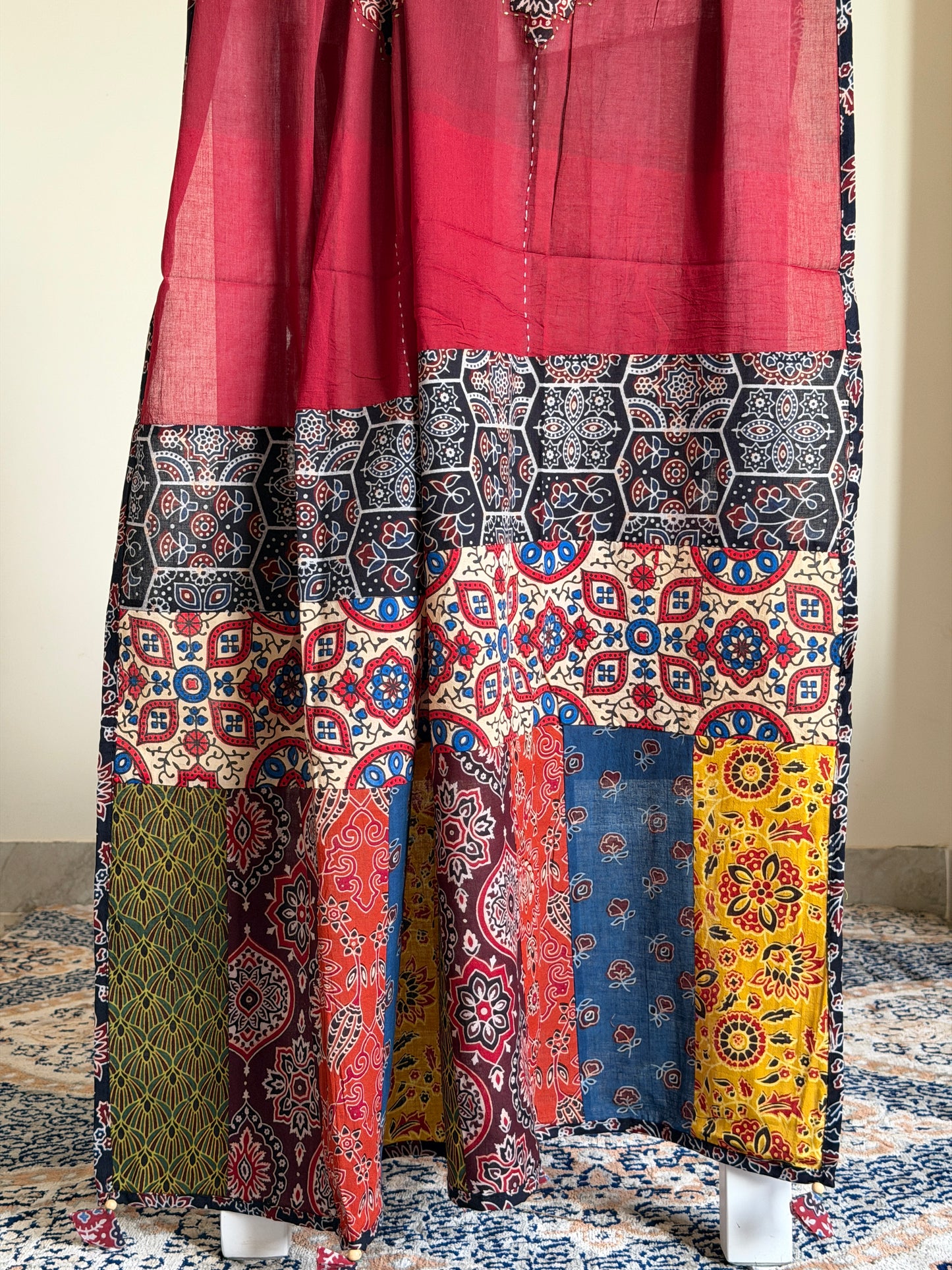 Ajrakh Suit Set with Appliqué Patchwork Dupatta