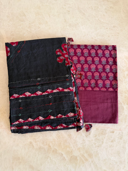 Ajrakh Suit Set with Appliqué Patchwork Dupatta