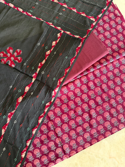 Ajrakh Suit Set with Appliqué Patchwork Dupatta