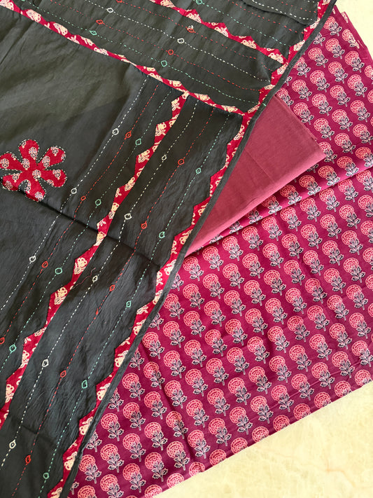 Ajrakh Suit Set with Appliqué Patchwork Dupatta