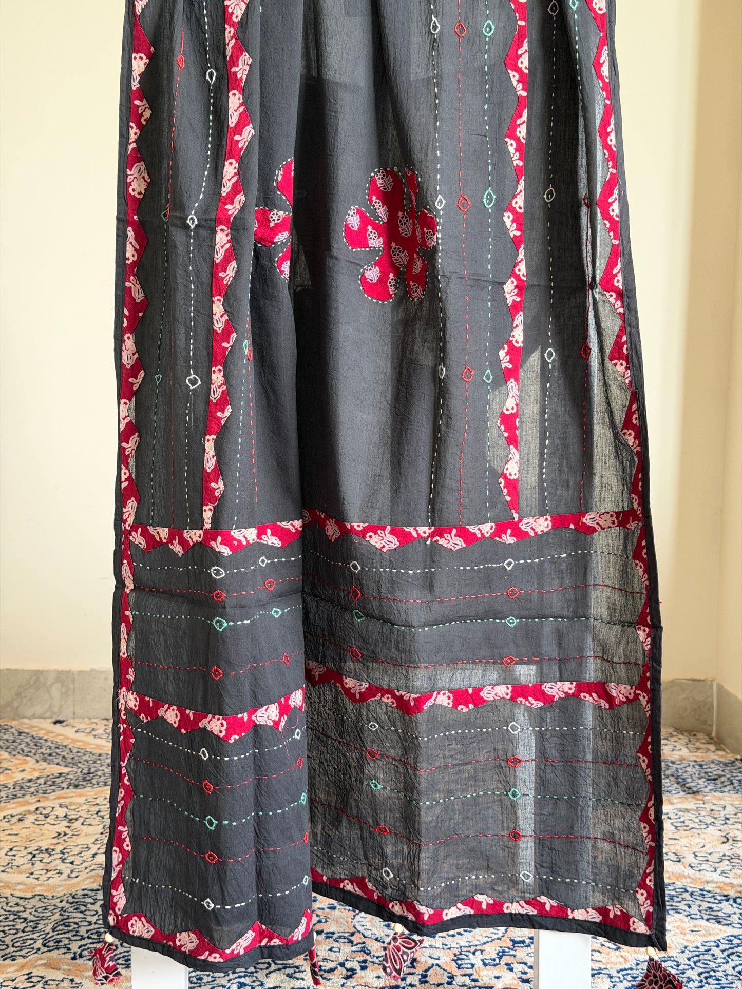 Ajrakh Suit Set with Appliqué Patchwork Dupatta