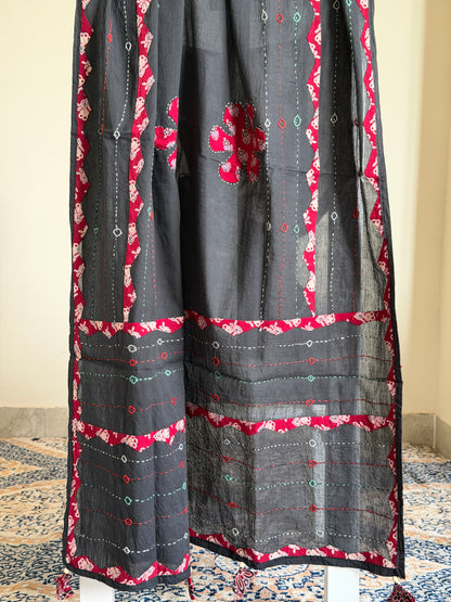 Ajrakh Suit Set with Appliqué Patchwork Dupatta