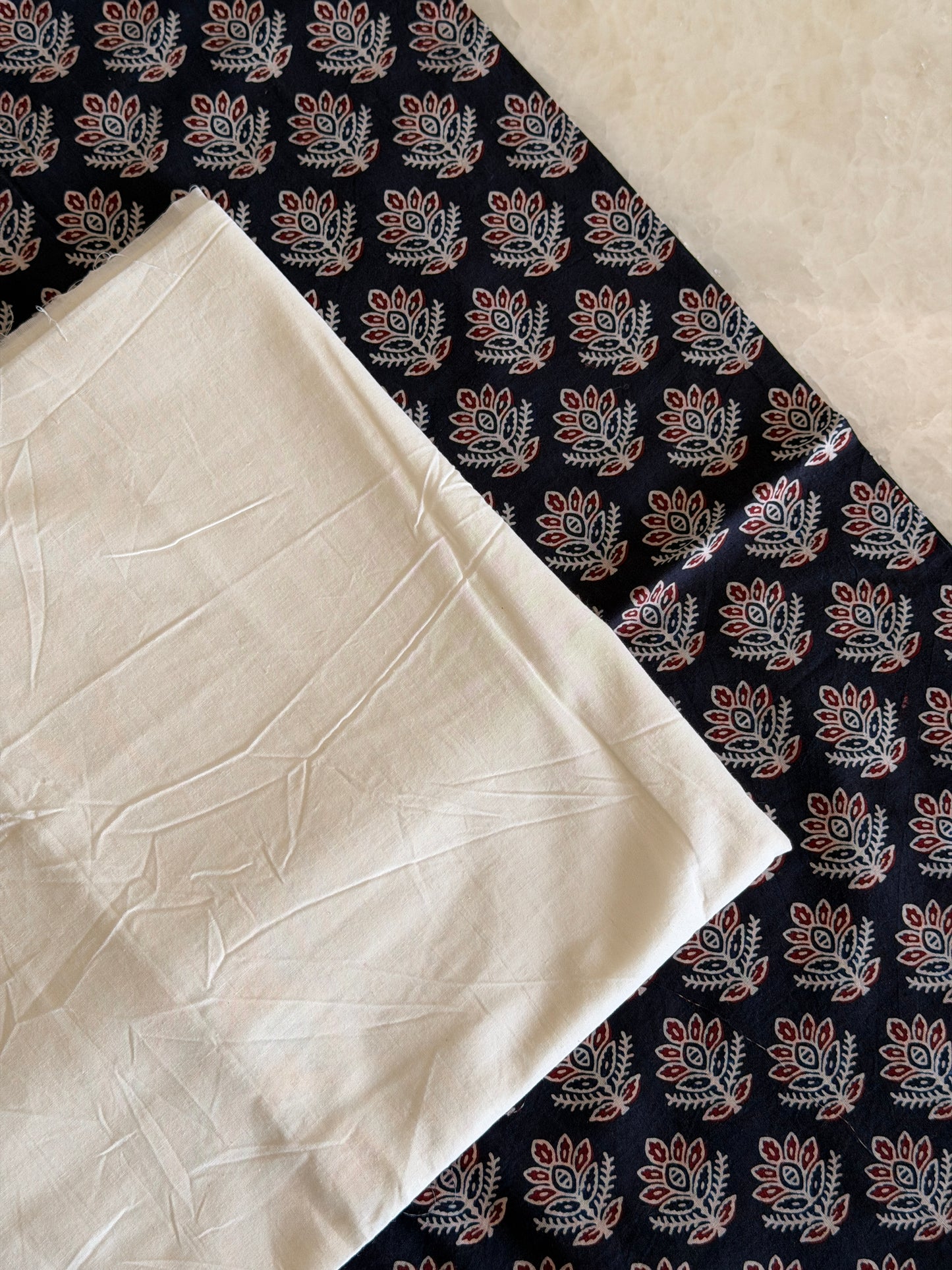 Ajrakh Suit Set with Appliqué Patchwork Dupatta