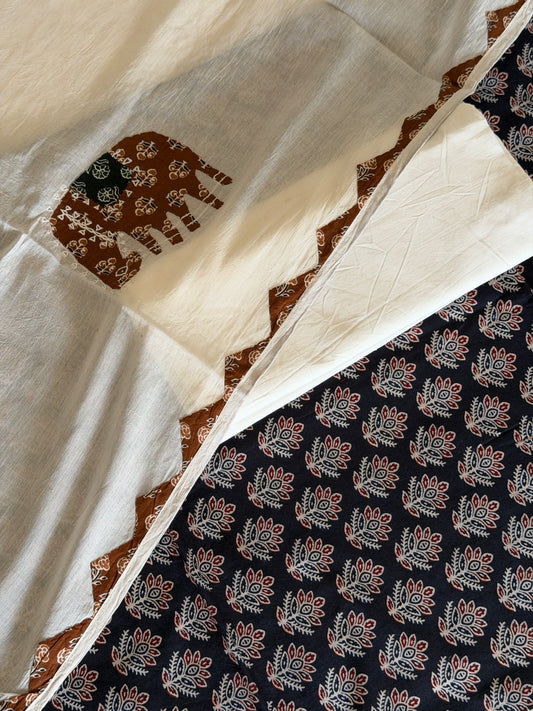 Ajrakh Suit Set with Appliqué Patchwork Dupatta