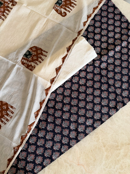 Ajrakh Suit Set with Appliqué Patchwork Dupatta