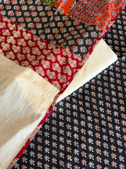 Ajrakh Suit Set with Appliqué Patchwork Dupatta