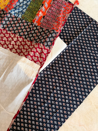 Ajrakh Suit Set with Appliqué Patchwork Dupatta