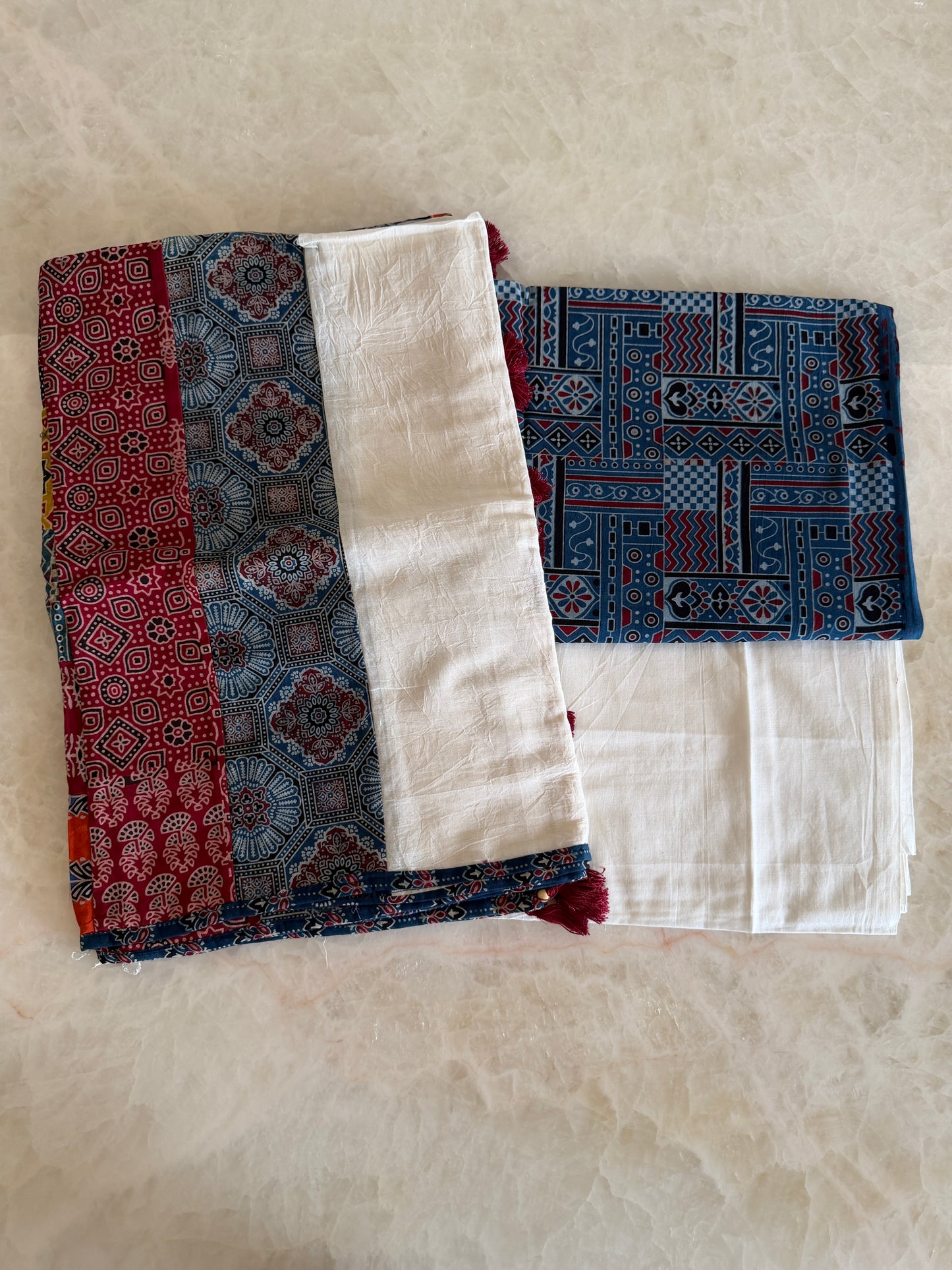 Ajrakh Suit Set with Appliqué Patchwork Dupatta