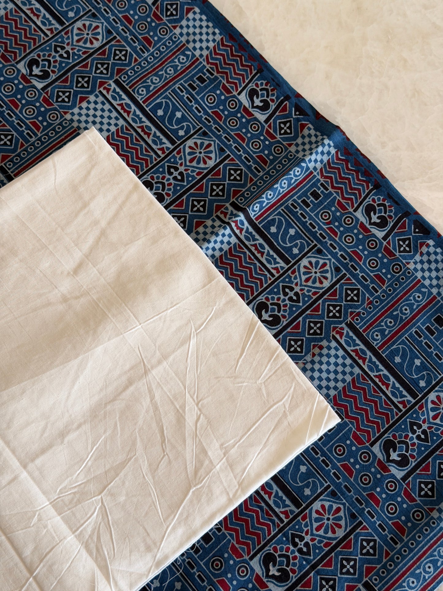 Ajrakh Suit Set with Appliqué Patchwork Dupatta