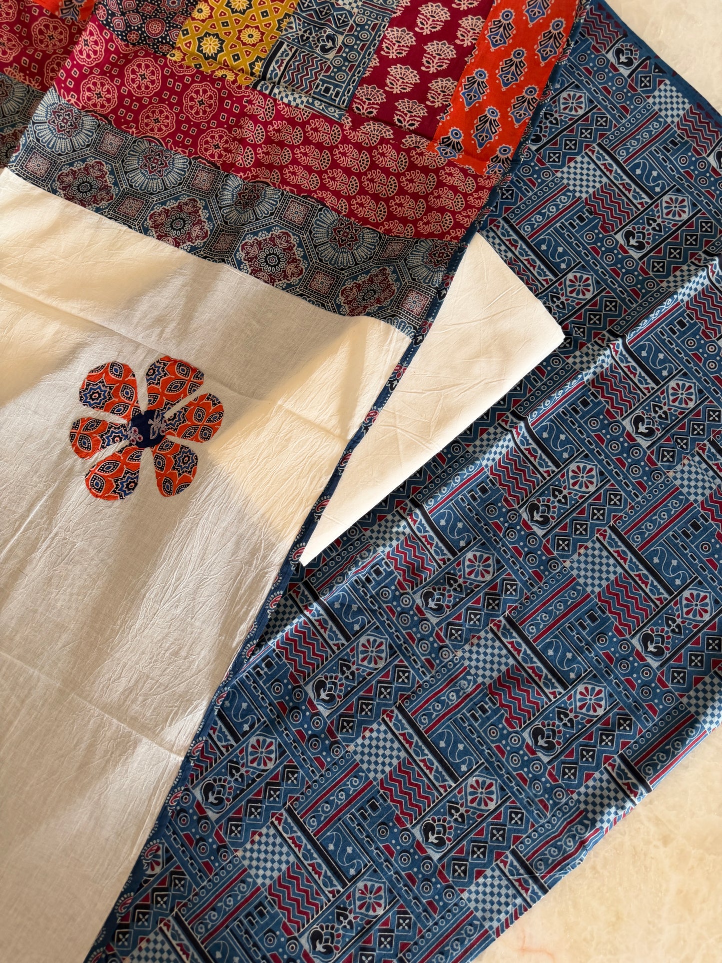 Ajrakh Suit Set with Appliqué Patchwork Dupatta