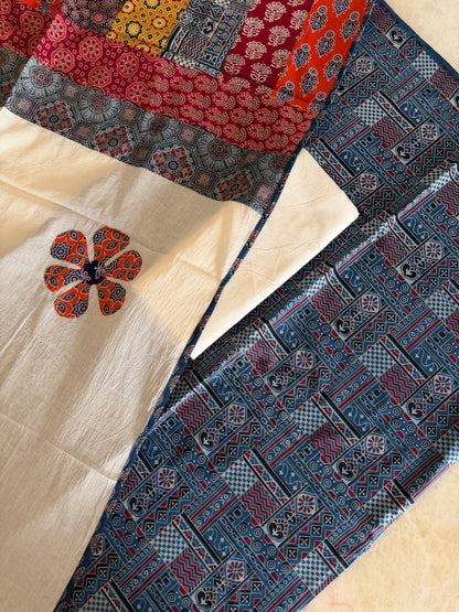 Ajrakh Suit Set with Appliqué Patchwork Dupatta