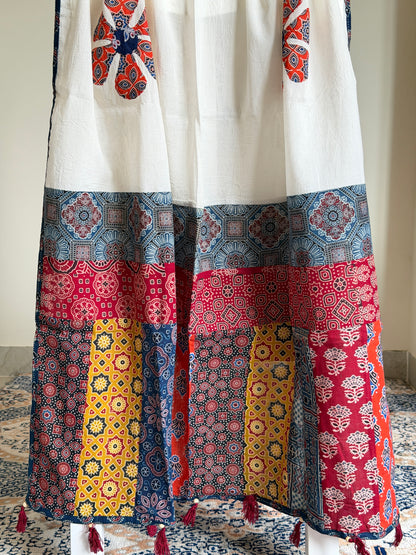 Ajrakh Suit Set with Appliqué Patchwork Dupatta