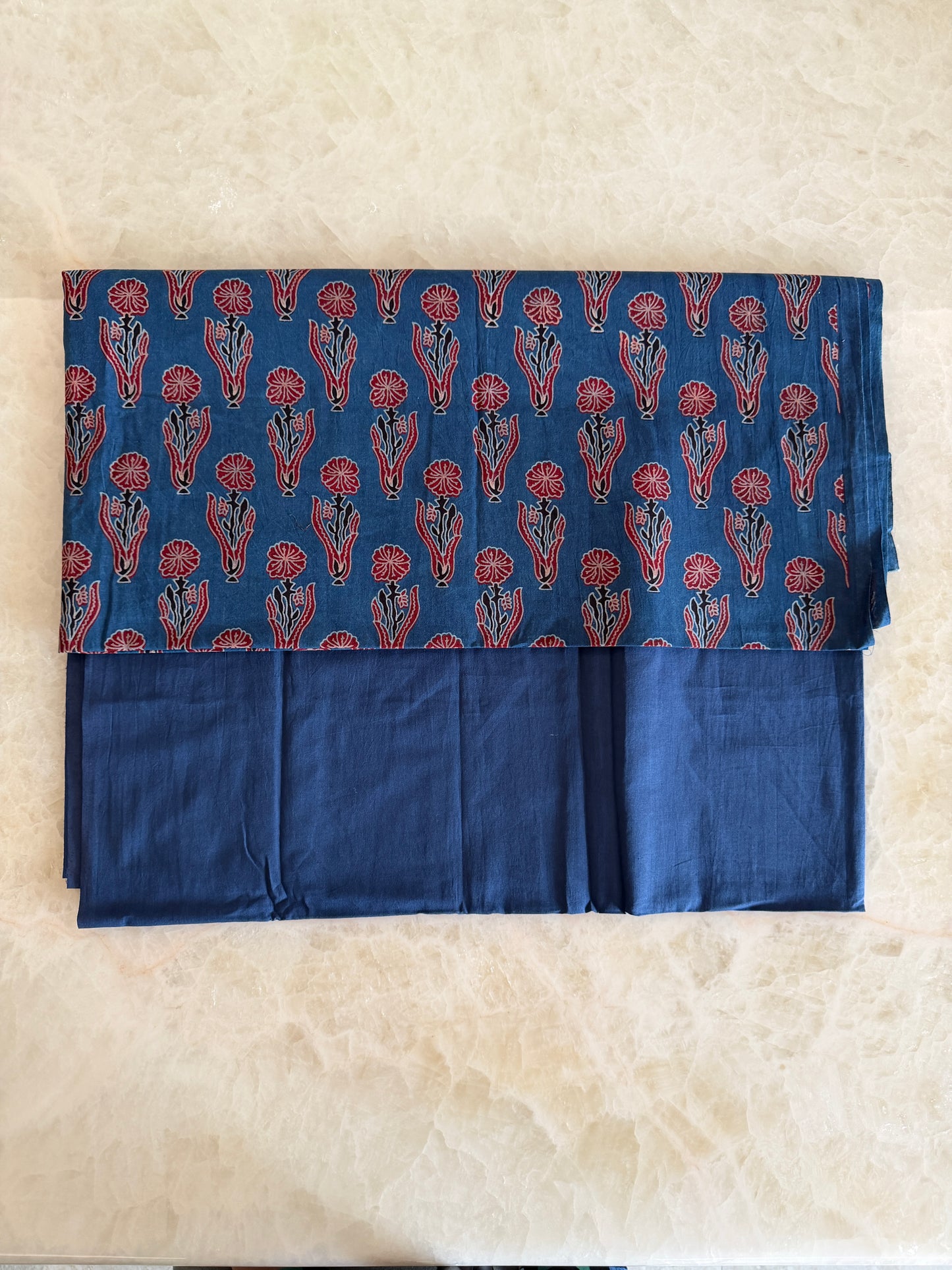 Ajrakh Suit Set with Appliqué Patchwork Dupatta