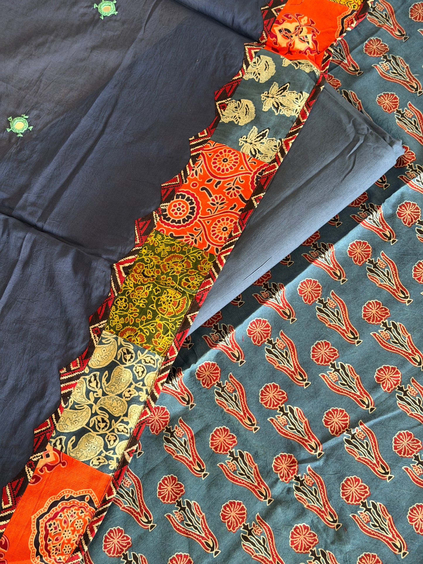Ajrakh Suit Set with Appliqué Patchwork Dupatta