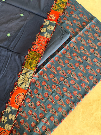 Ajrakh Suit Set with Appliqué Patchwork Dupatta