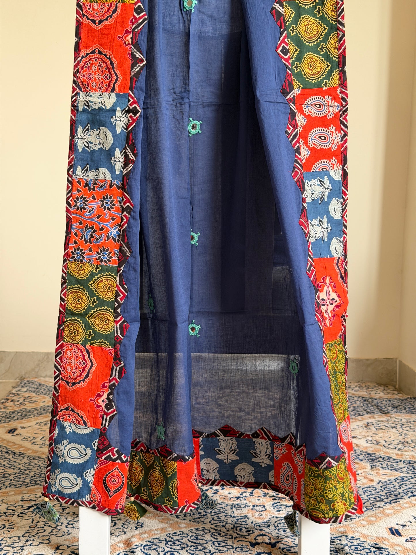 Ajrakh Suit Set with Appliqué Patchwork Dupatta