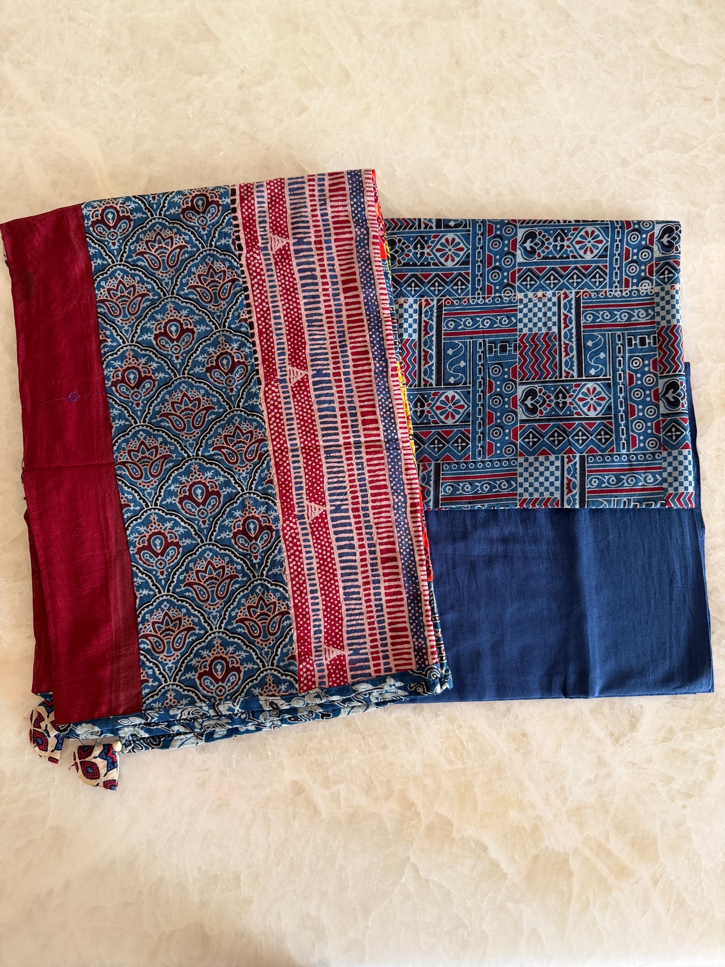 Ajrakh Suit Set with Appliqué Patchwork Dupatta