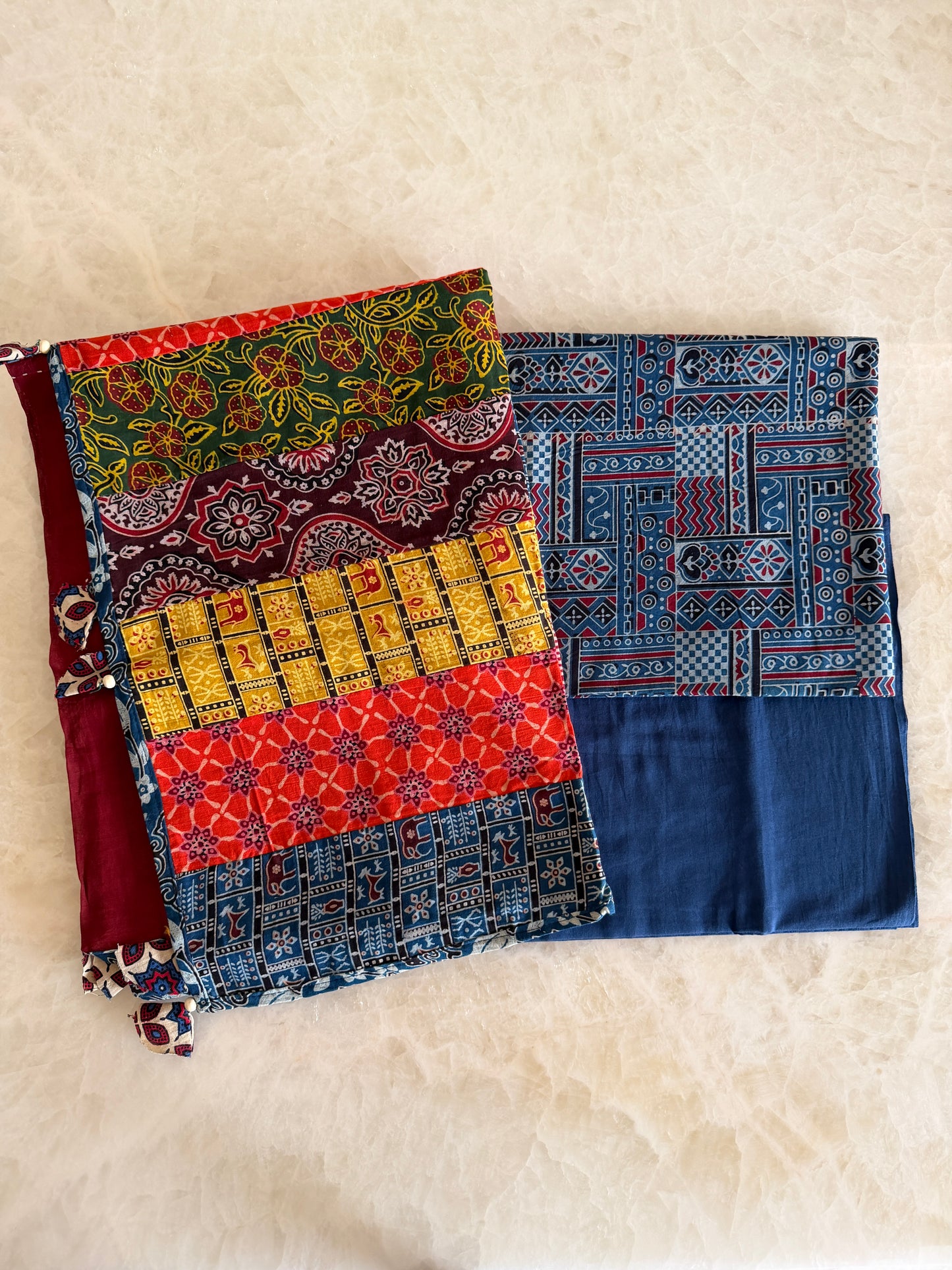 Ajrakh Suit Set with Appliqué Patchwork Dupatta