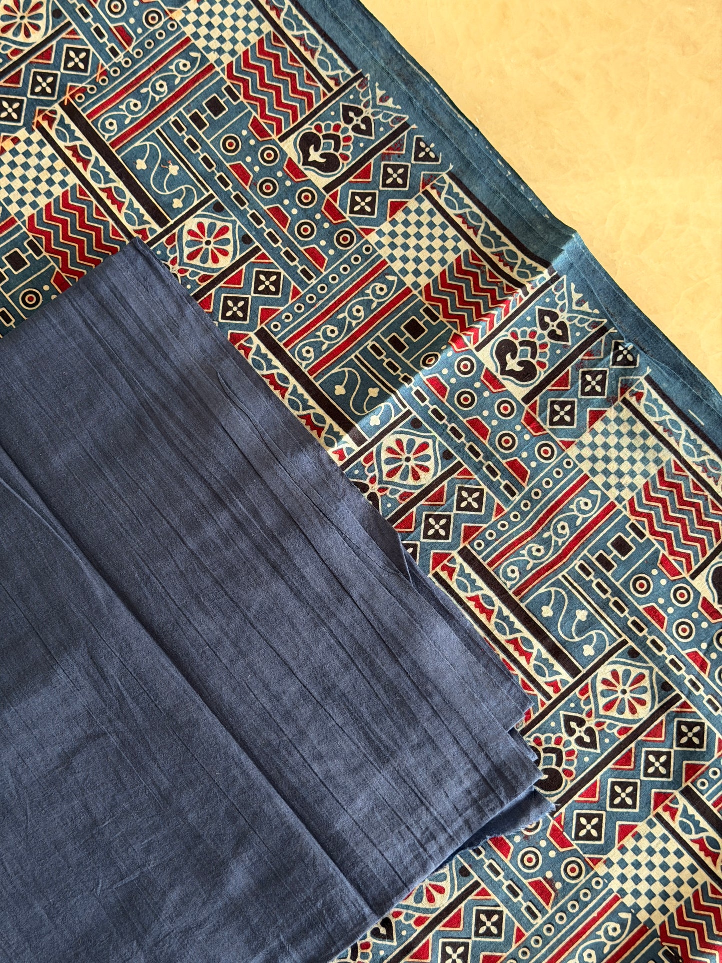 Ajrakh Suit Set with Appliqué Patchwork Dupatta