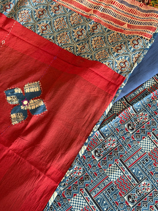 Ajrakh Suit Set with Appliqué Patchwork Dupatta