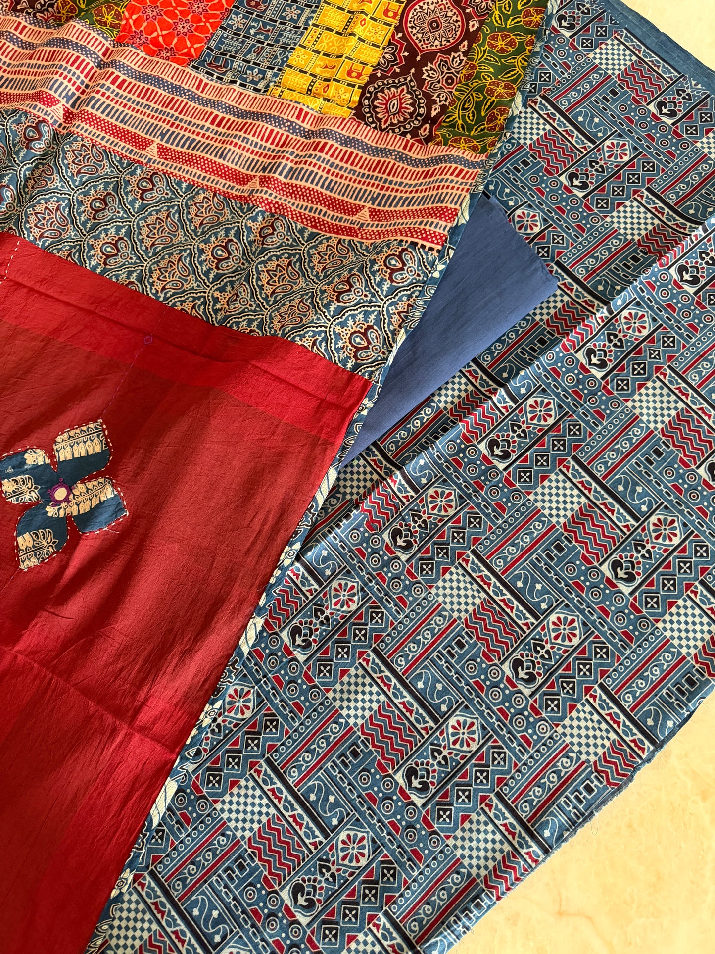 Ajrakh Suit Set with Appliqué Patchwork Dupatta