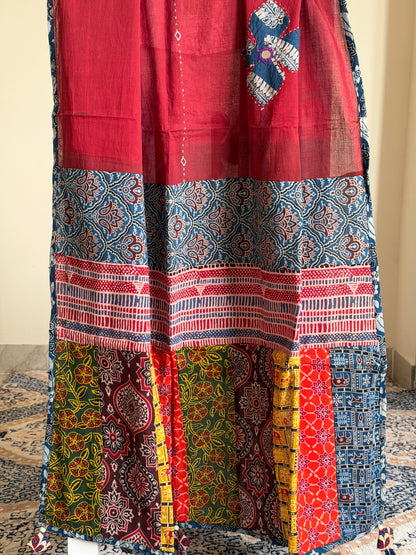 Ajrakh Suit Set with Appliqué Patchwork Dupatta