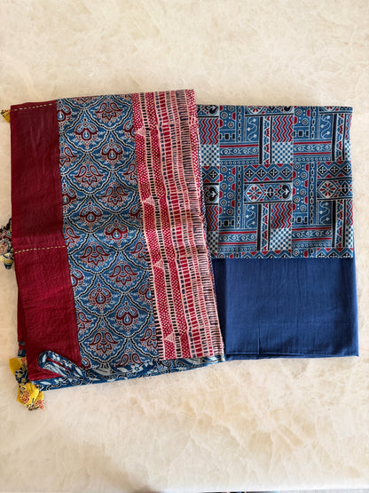 Ajrakh Suit Set with Appliqué Patchwork Dupatta