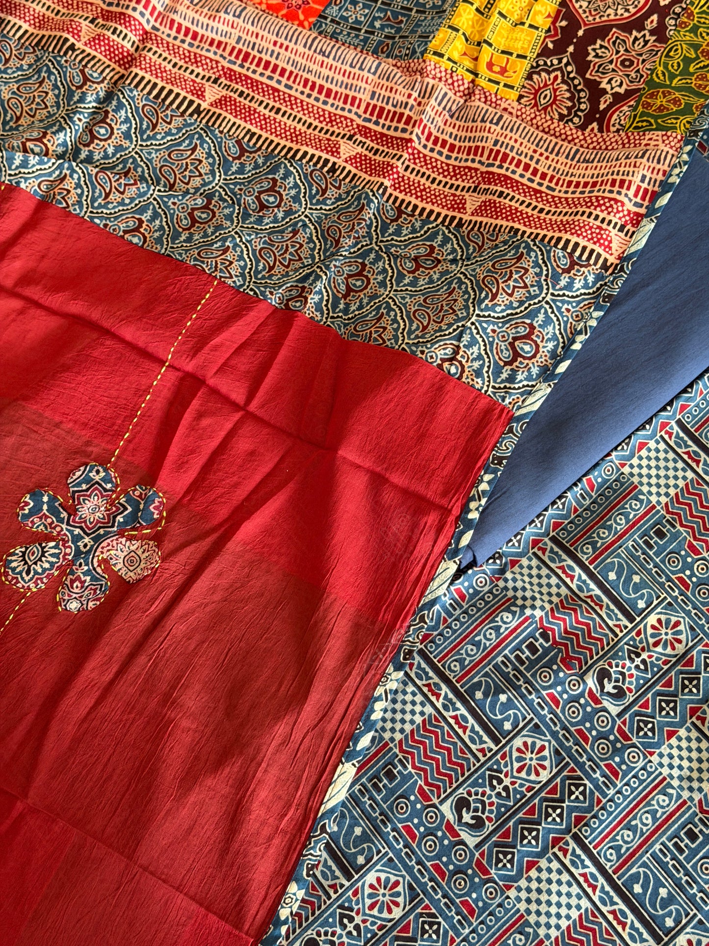Ajrakh Suit Set with Appliqué Patchwork Dupatta