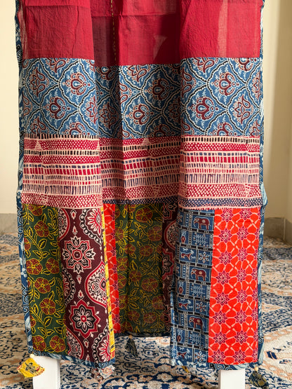 Ajrakh Suit Set with Appliqué Patchwork Dupatta