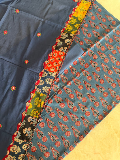 Ajrakh Suit Set with Appliqué Patchwork Dupatta