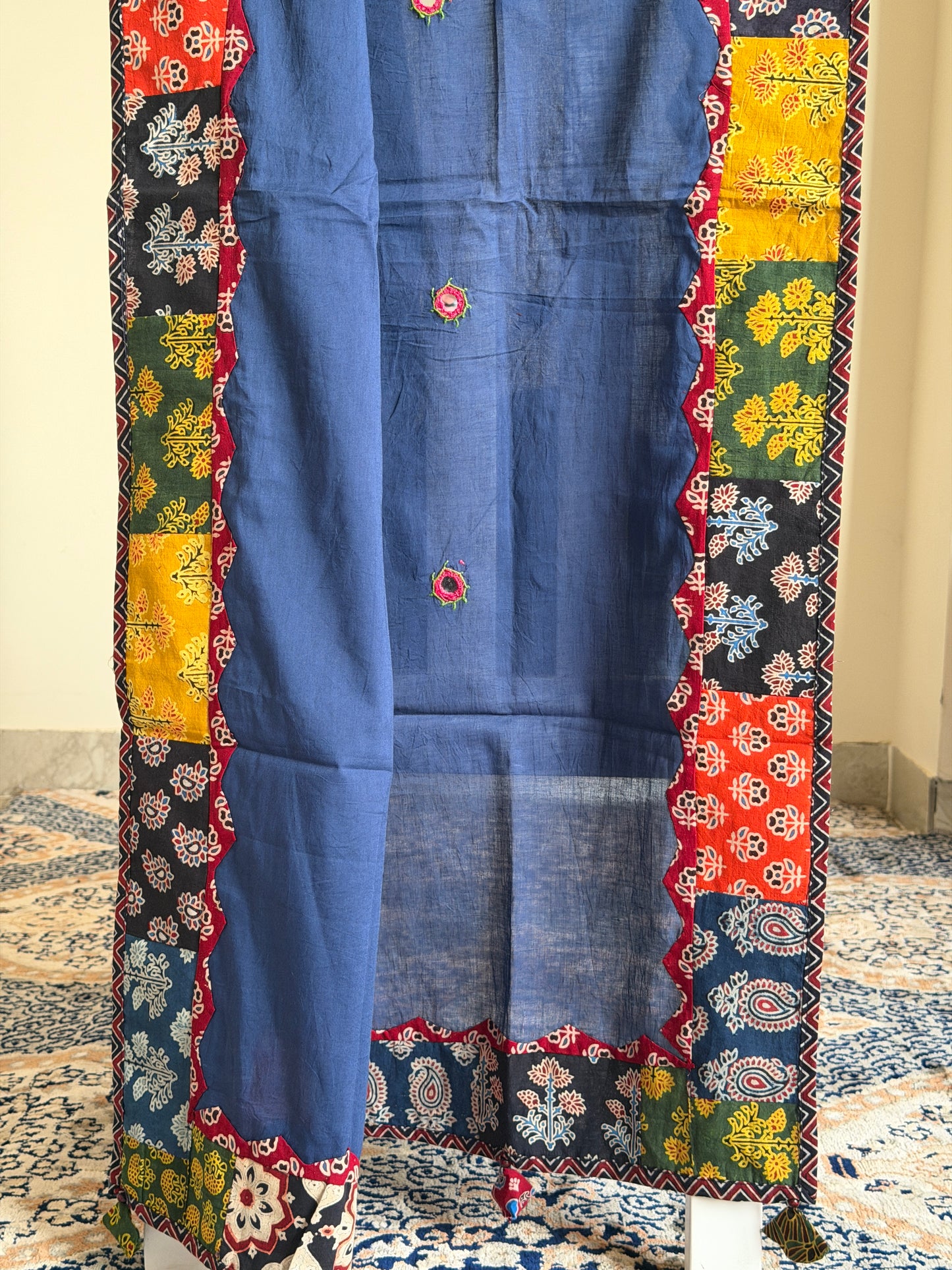 Ajrakh Suit Set with Appliqué Patchwork Dupatta