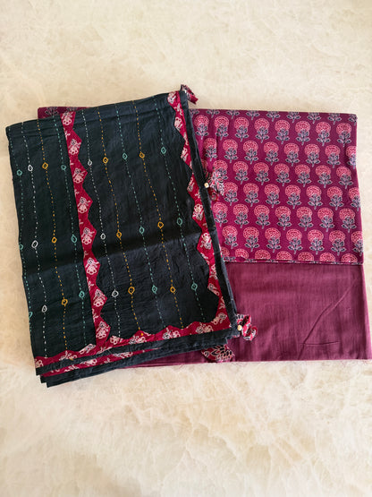 Ajrakh Suit Set with Appliqué Patchwork Dupatta