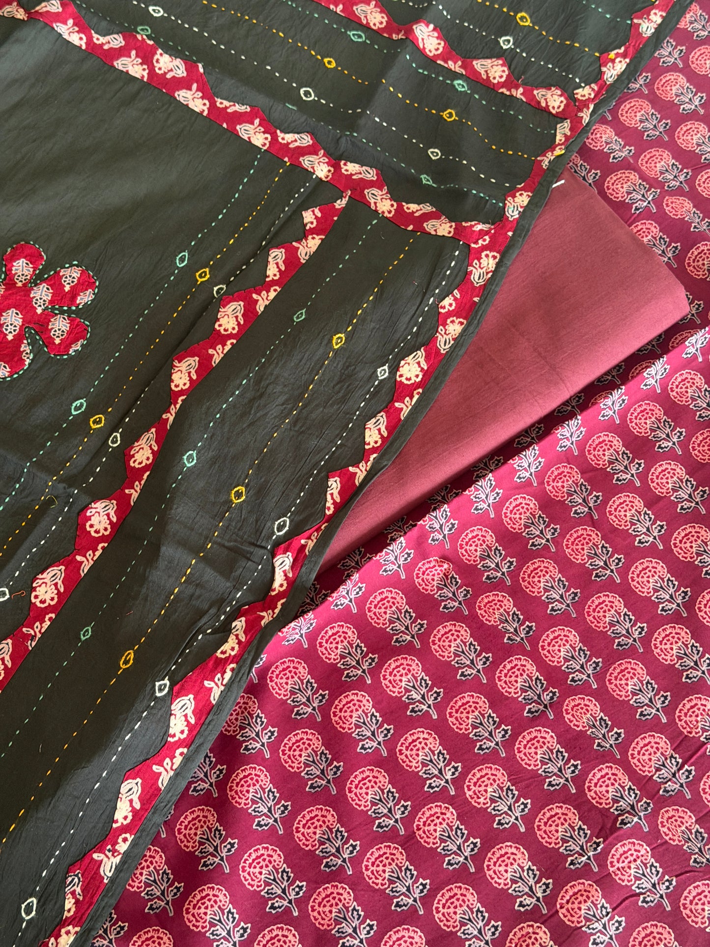Ajrakh Suit Set with Appliqué Patchwork Dupatta