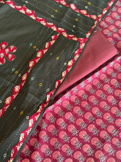 Ajrakh Suit Set with Appliqué Patchwork Dupatta