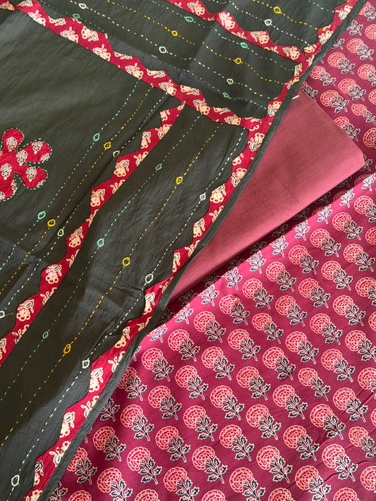 Ajrakh Suit Set with Appliqué Patchwork Dupatta
