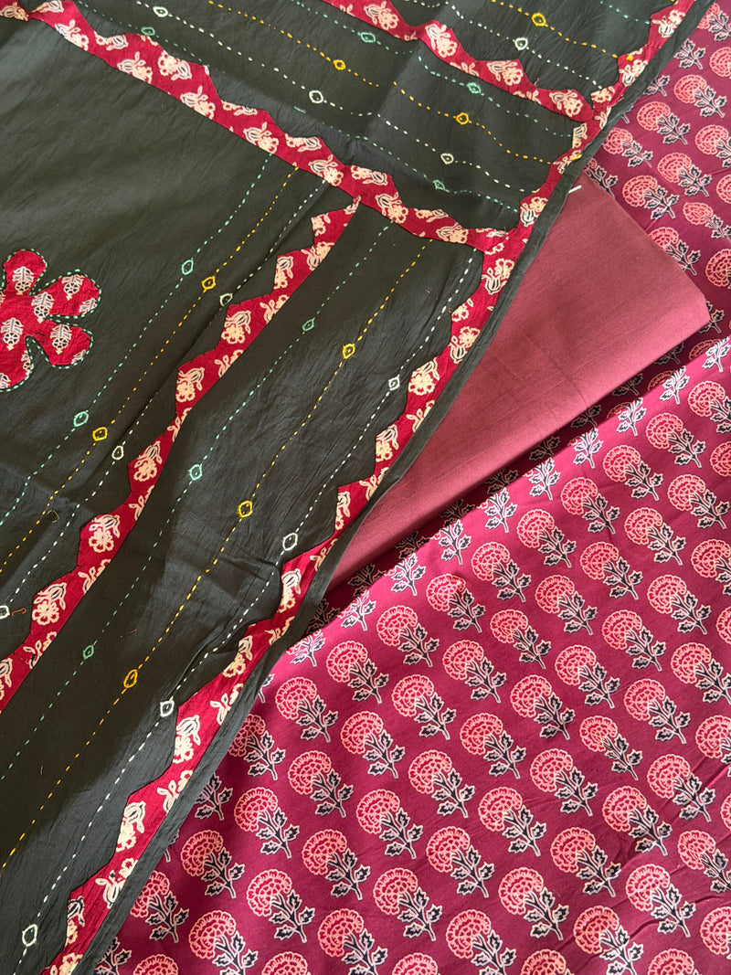 Ajrakh Suit Set with Appliqué Patchwork Dupatta