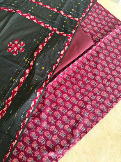 Ajrakh Suit Set with Appliqué Patchwork Dupatta