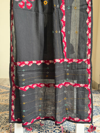 Ajrakh Suit Set with Appliqué Patchwork Dupatta