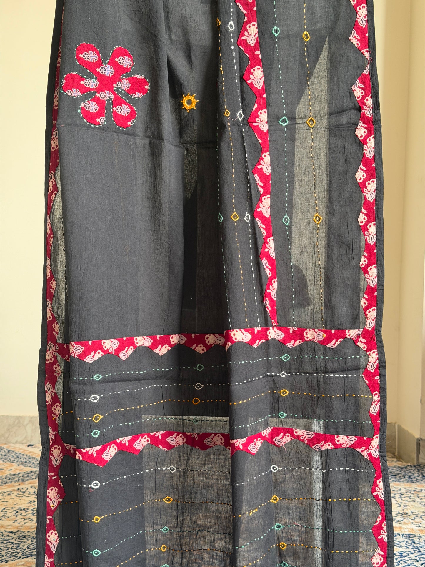 Ajrakh Suit Set with Appliqué Patchwork Dupatta