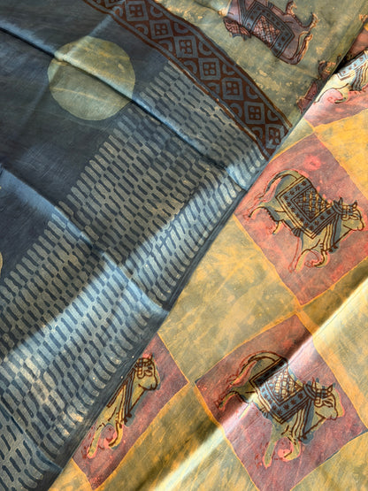 Tussar Modal Silk Suit Set with Nashpal Print