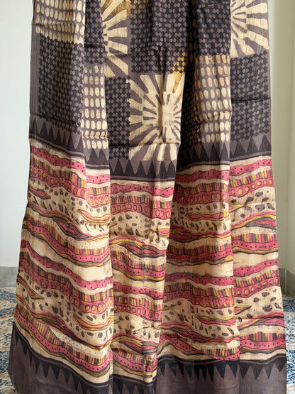 Tussar Modal Silk Suit Set with Nashpal Print